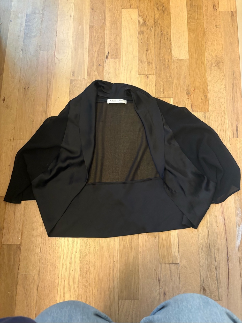 Dior Black Satin-Trim Open Shrug